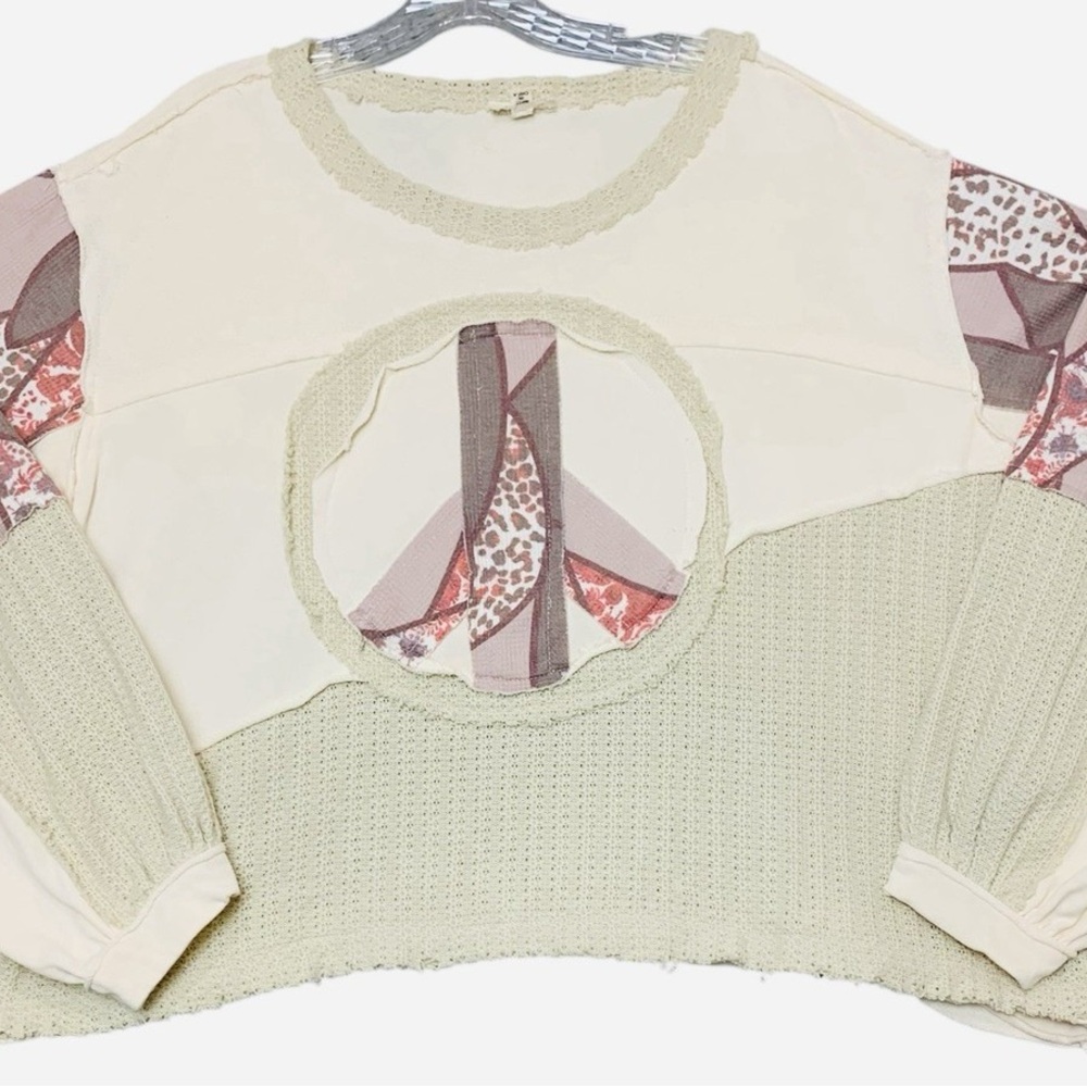 POL Cream and Tan Patchwork Sweatshirt